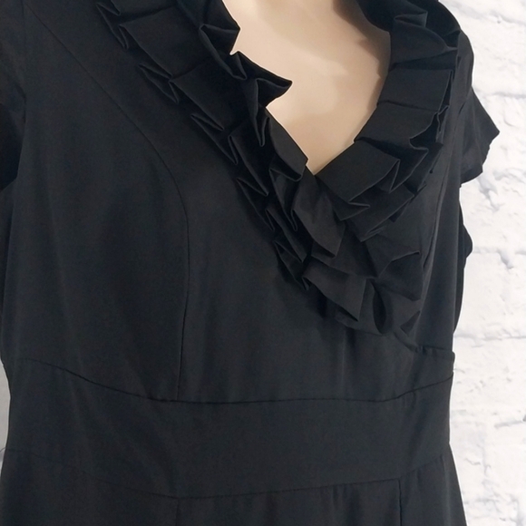 Merona Black Dress w Ruffles at Neckline Cap Sleeve  Sz 6 - Picture 2 of 5
